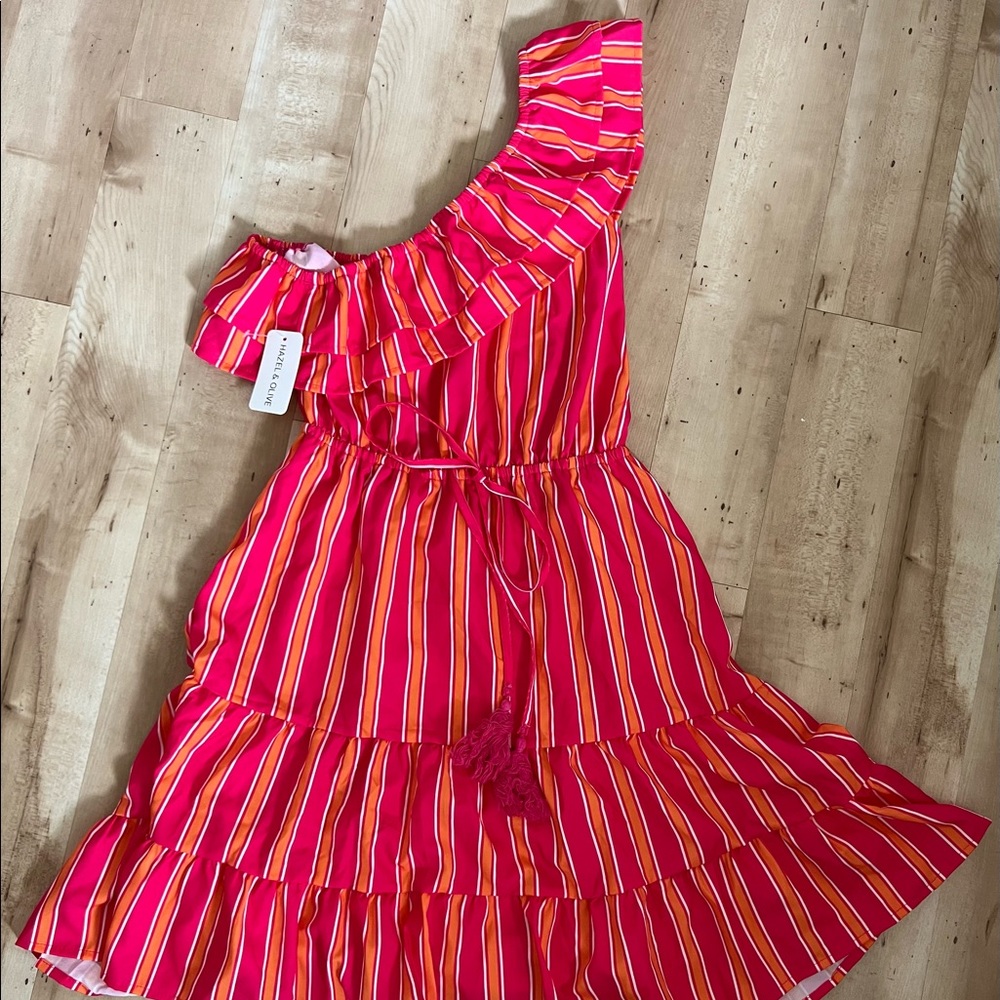 Pink & Orange one shoulder dress